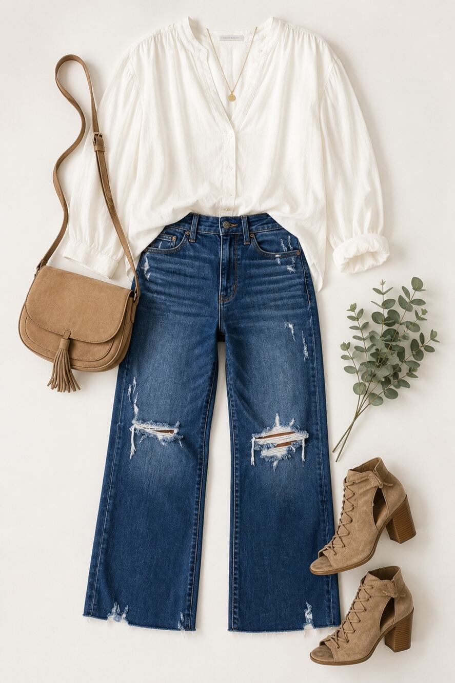 Judy Blue Wide Leg Distressed Cropped Jeans High Rise Medium Wash Size 5/27
